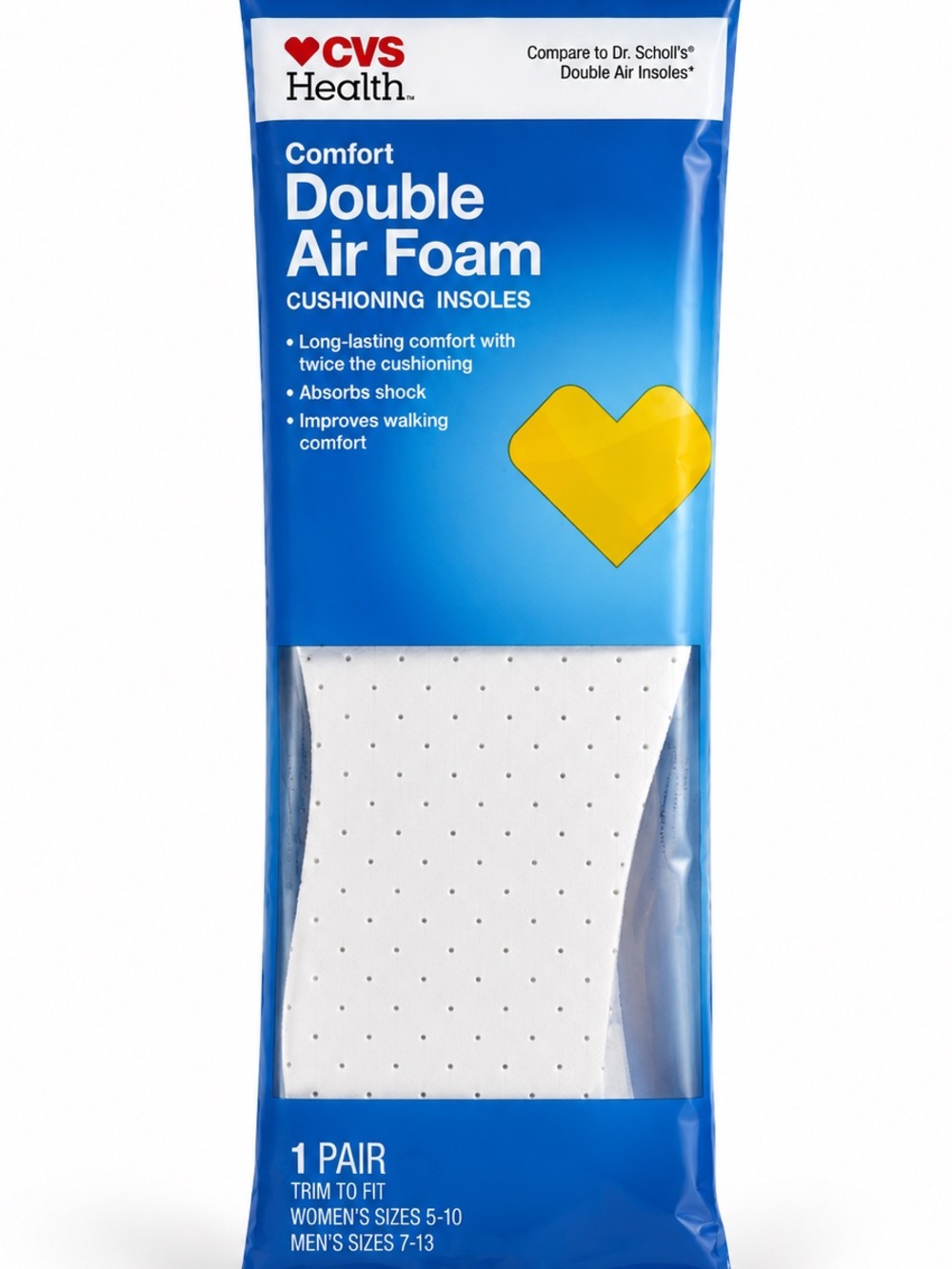 CVS Health Comfort Double Air Foam Cushioning Insoles - White fits size 5-10